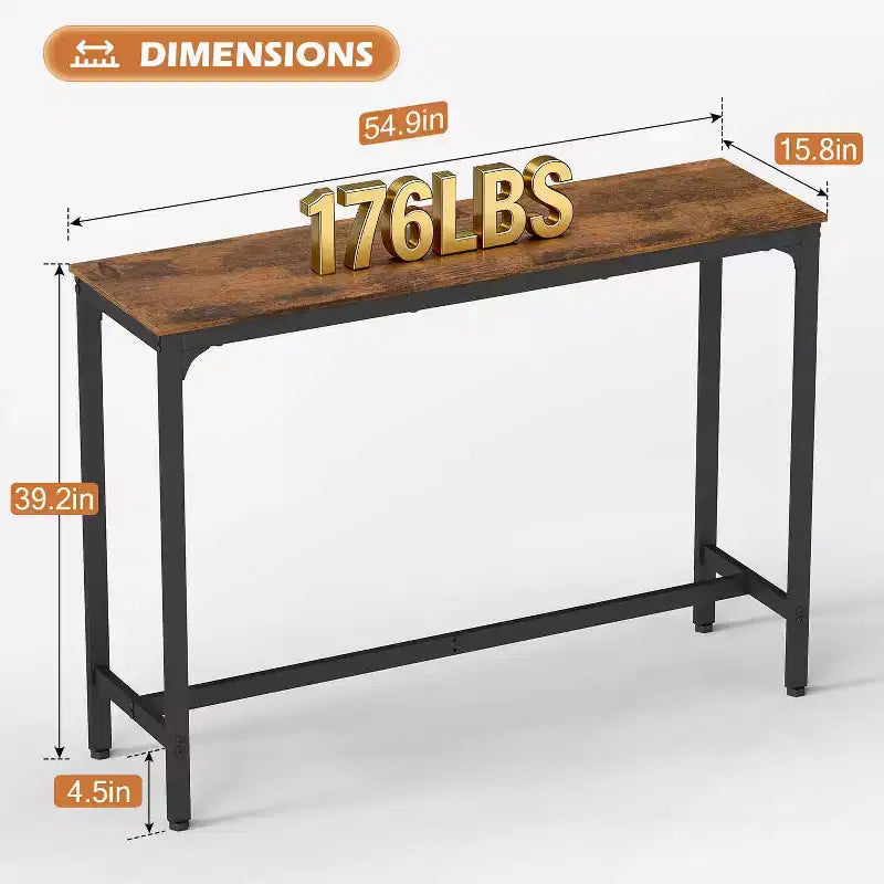 Bar Height Pub Table with Sturdy Metal Legs and Adjustable Foot Pads, 55/77 Inch