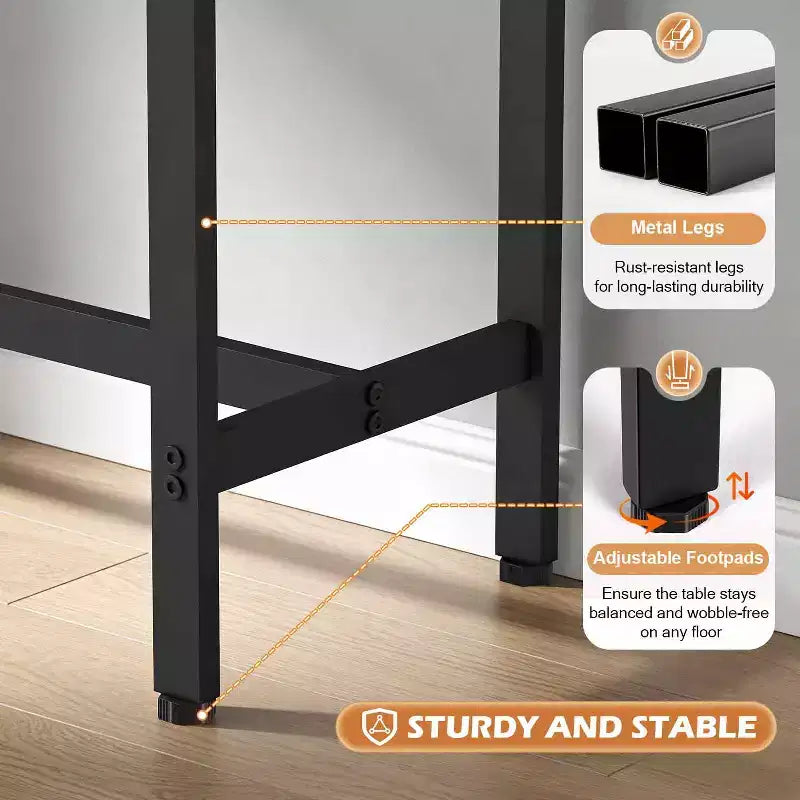 Bar Height Pub Table with Sturdy Metal Legs and Adjustable Foot Pads, 55/77 Inch