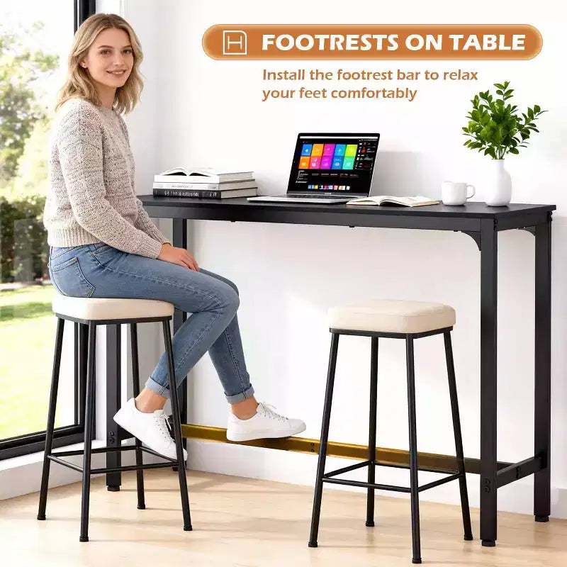 Bar Height Pub Table with Sturdy Metal Legs and Adjustable Foot Pads, 55/77 Inch