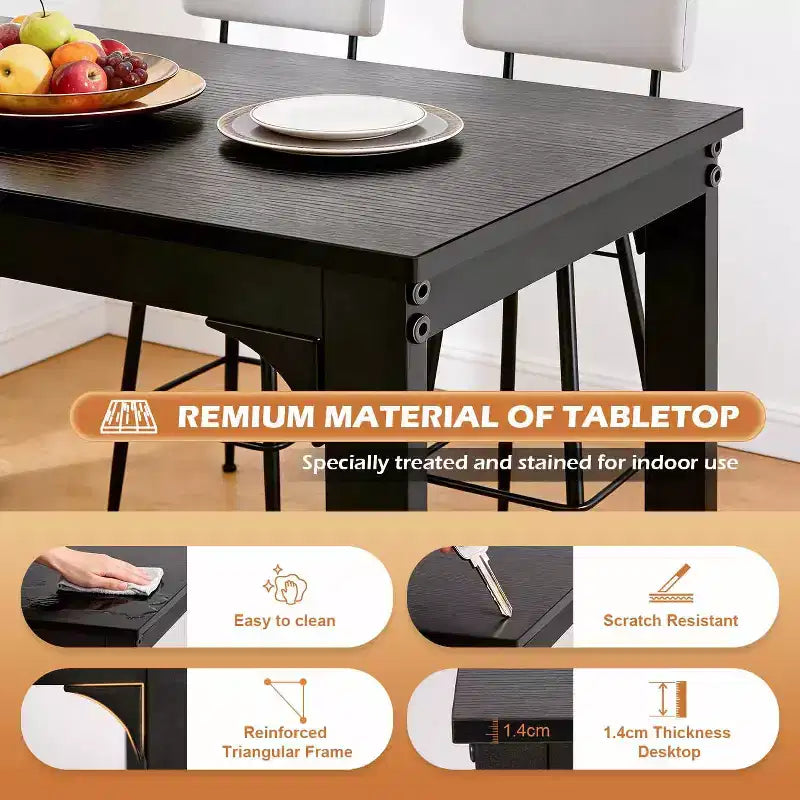 Bar Height Pub Table with Sturdy Metal Legs and Adjustable Foot Pads, 55/77 Inch