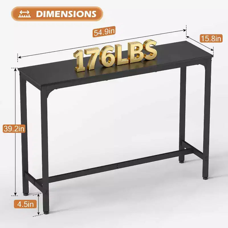 Bar Height Pub Table with Sturdy Metal Legs and Adjustable Foot Pads, 55/77 Inch