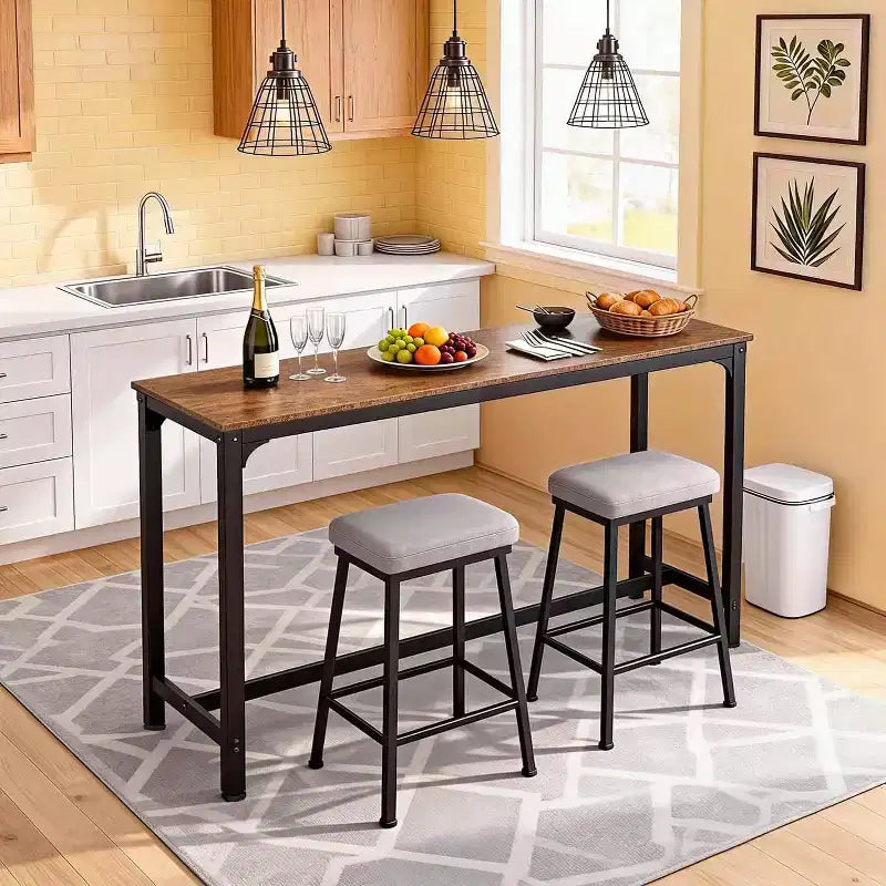 Bar Height Pub Table with Sturdy Metal Legs and Adjustable Foot Pads, 55/77 Inch