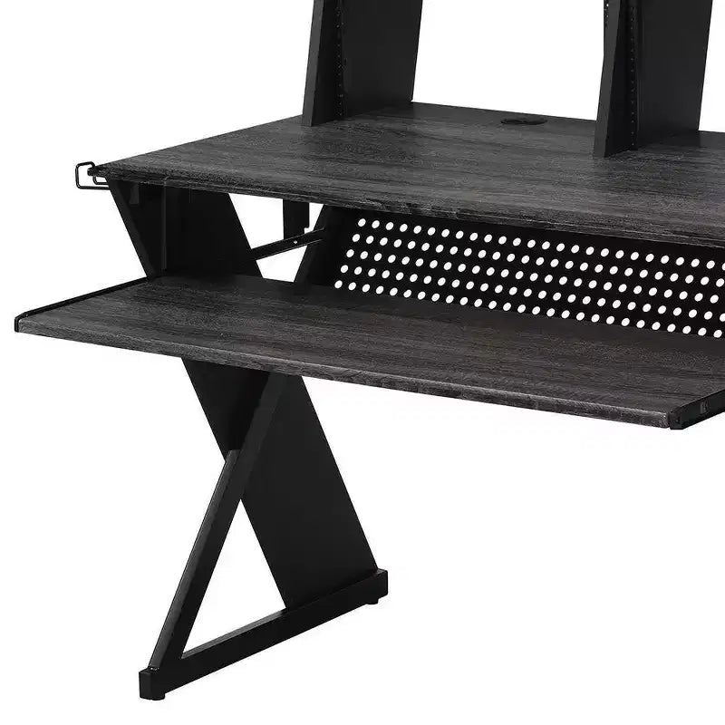47-Inch Music Desk with Keyboard Tray, Earphone Rack and Cord Management, Black