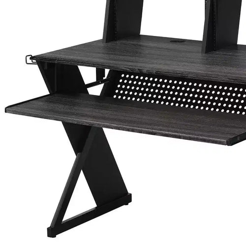 47-Inch Music Desk with Keyboard Tray, Earphone Rack and Cord Management, Black