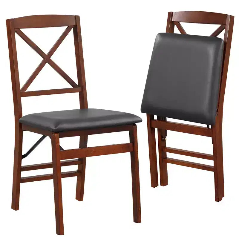 2-Pack Folding Dining Chairs with PVC Padded Seat and High Backrest