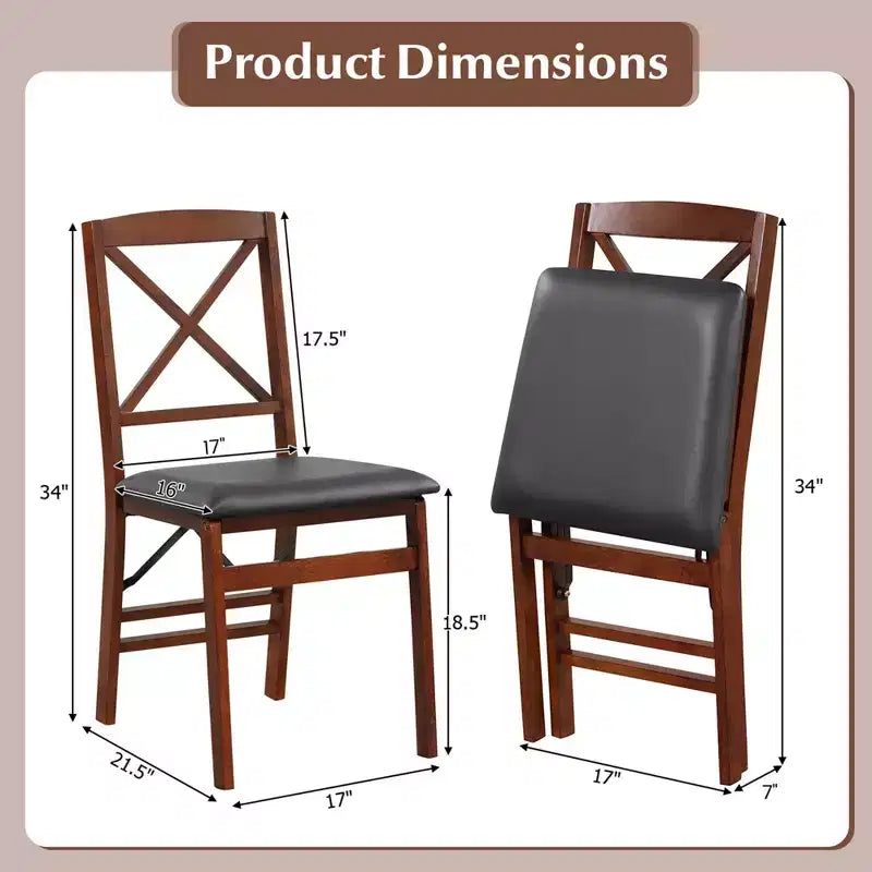 2-Pack Folding Dining Chairs with PVC Padded Seat and High Backrest