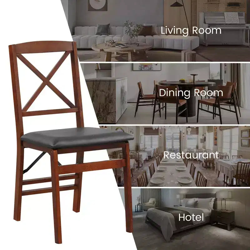 2-Pack Folding Dining Chairs with PVC Padded Seat and High Backrest