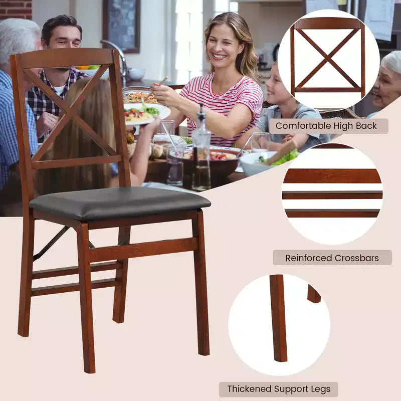 2-Pack Folding Dining Chairs with PVC Padded Seat and High Backrest