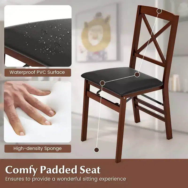 2-Pack Folding Dining Chairs with PVC Padded Seat and High Backrest