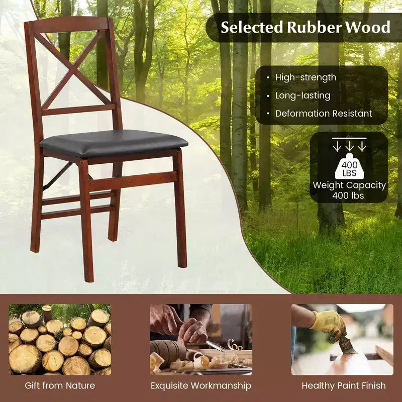 2-Pack Folding Dining Chairs with PVC Padded Seat and High Backrest