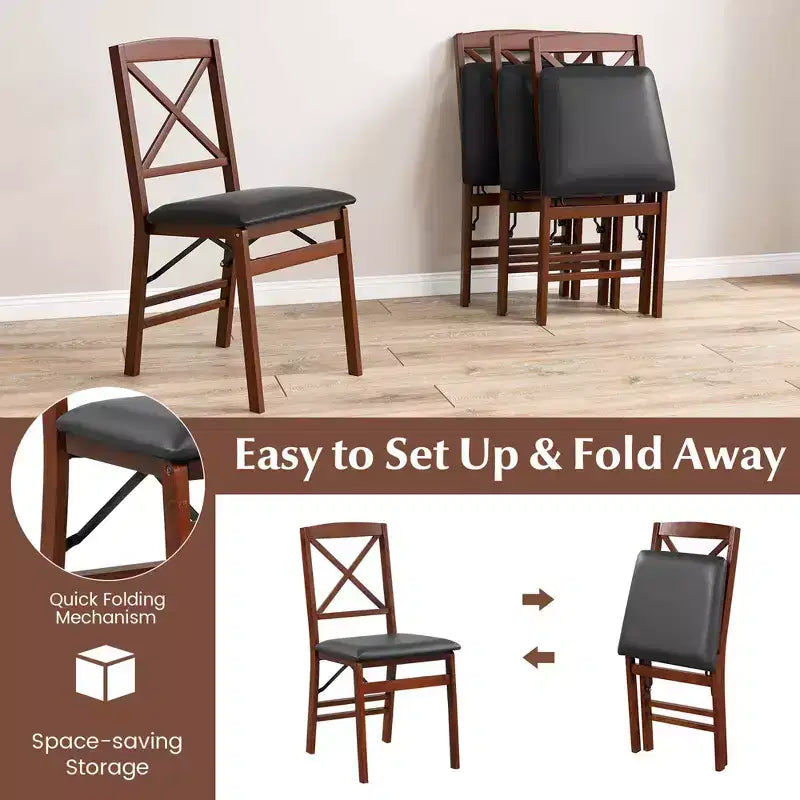 2-Pack Folding Dining Chairs with PVC Padded Seat and High Backrest