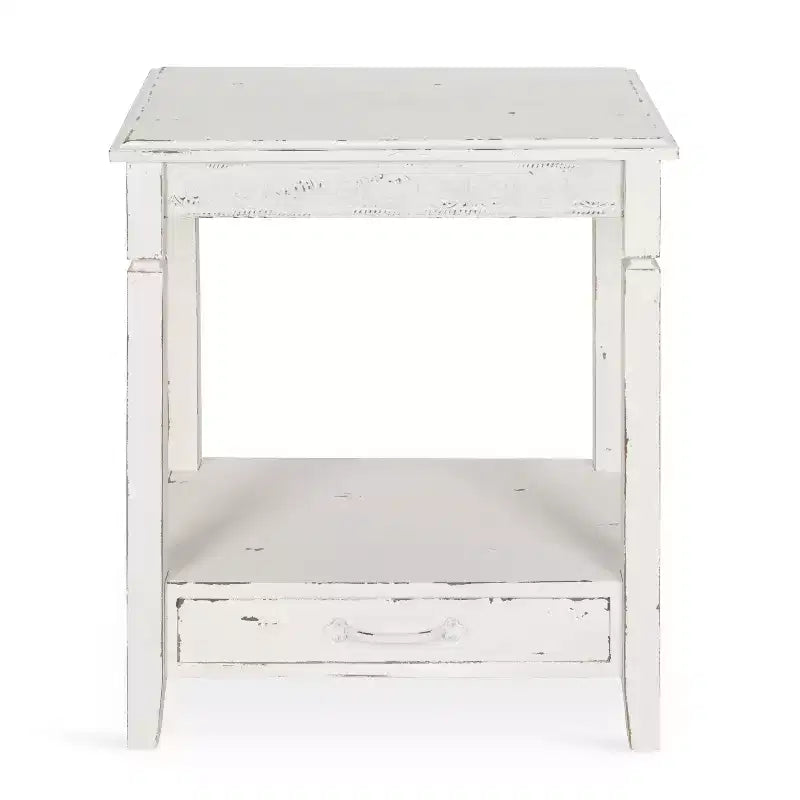 Rectangle Wood Side Table with Drawer and Shelf, 13.5x22x27.75, White
