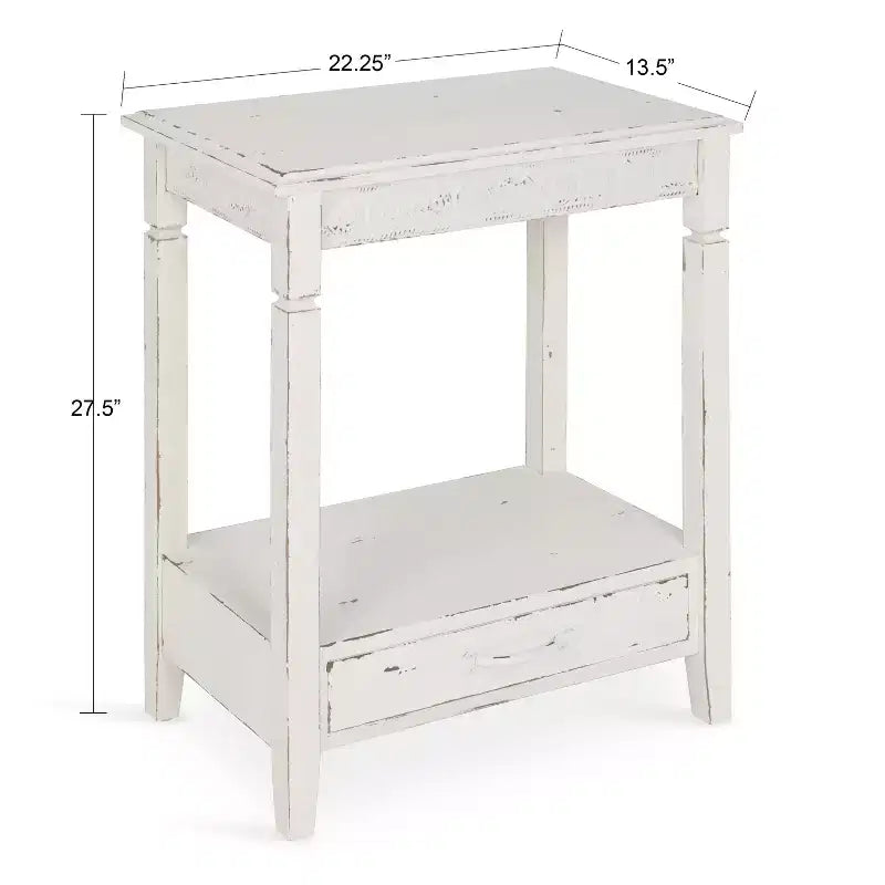 Rectangle Wood Side Table with Drawer and Shelf, 13.5x22x27.75, White