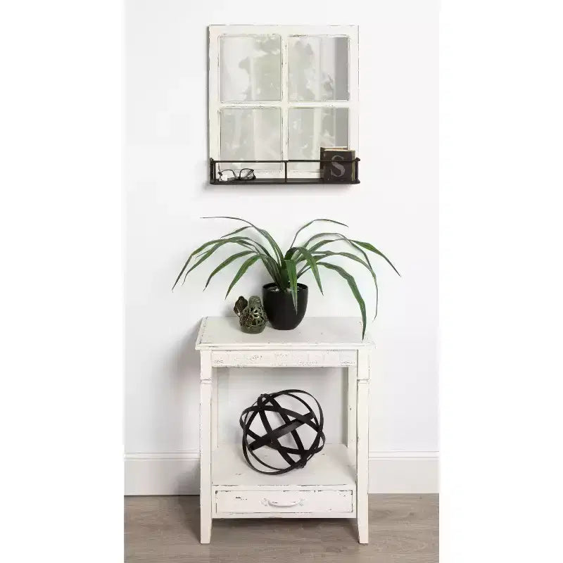 Rectangle Wood Side Table with Drawer and Shelf, 13.5x22x27.75, White