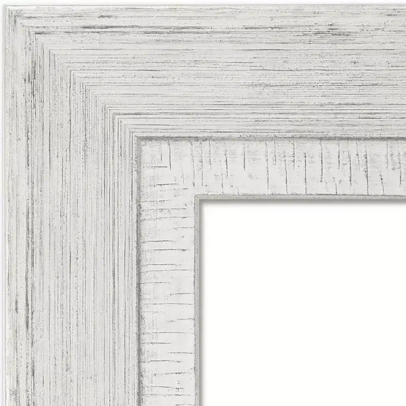 Rustic White Wash Beveled Wood Bathroom Wall Mirror