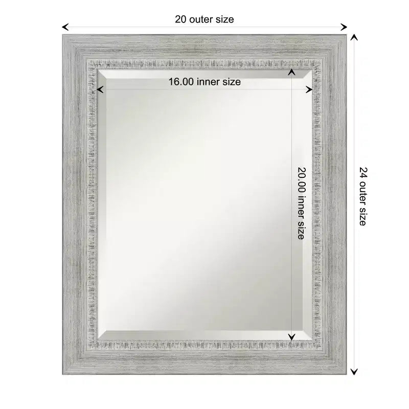 Rustic White Wash Beveled Wood Bathroom Wall Mirror