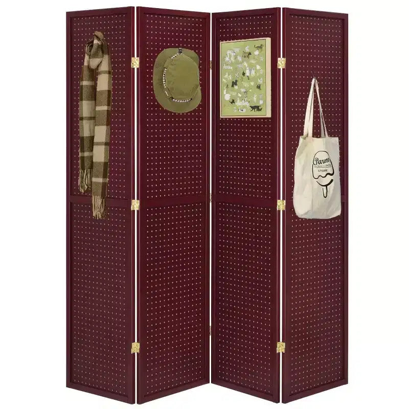 4 Panels Room Divider Folding Screen Pegboard Insert 71 Inches Tall