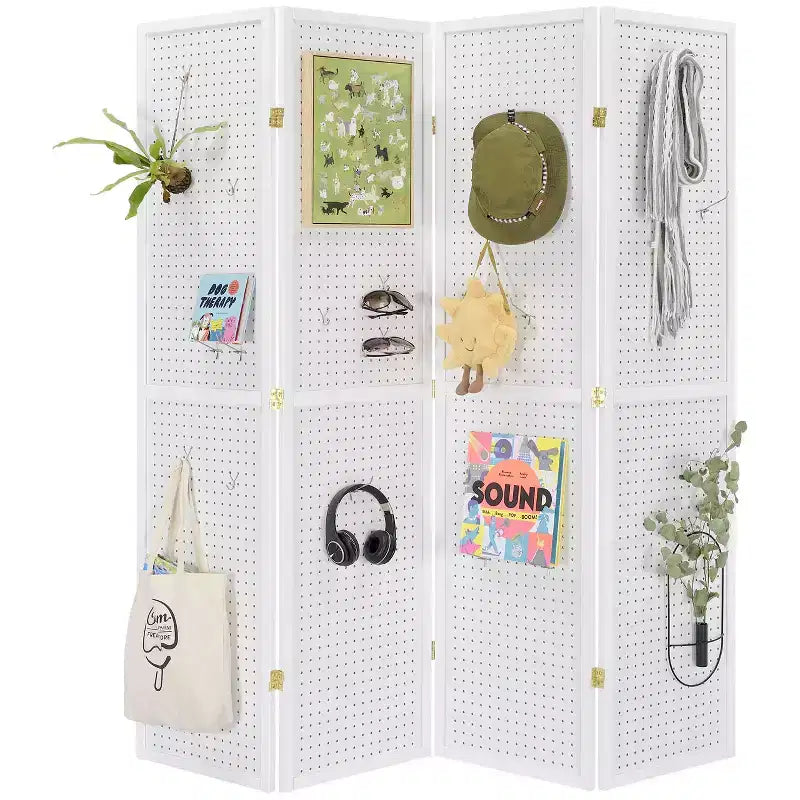 4 Panels Room Divider Folding Screen Pegboard Insert 71 Inches Tall