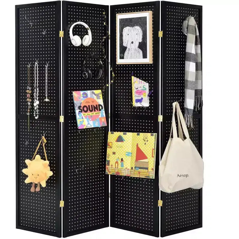 4 Panels Room Divider Folding Screen Pegboard Insert 71 Inches Tall
