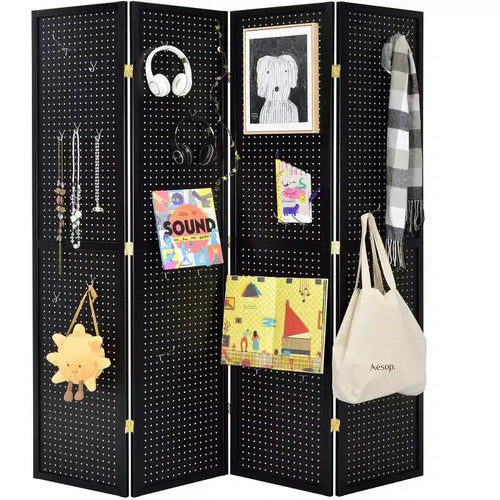 4 Panels Room Divider Folding Screen Pegboard Insert 71 Inches Tall