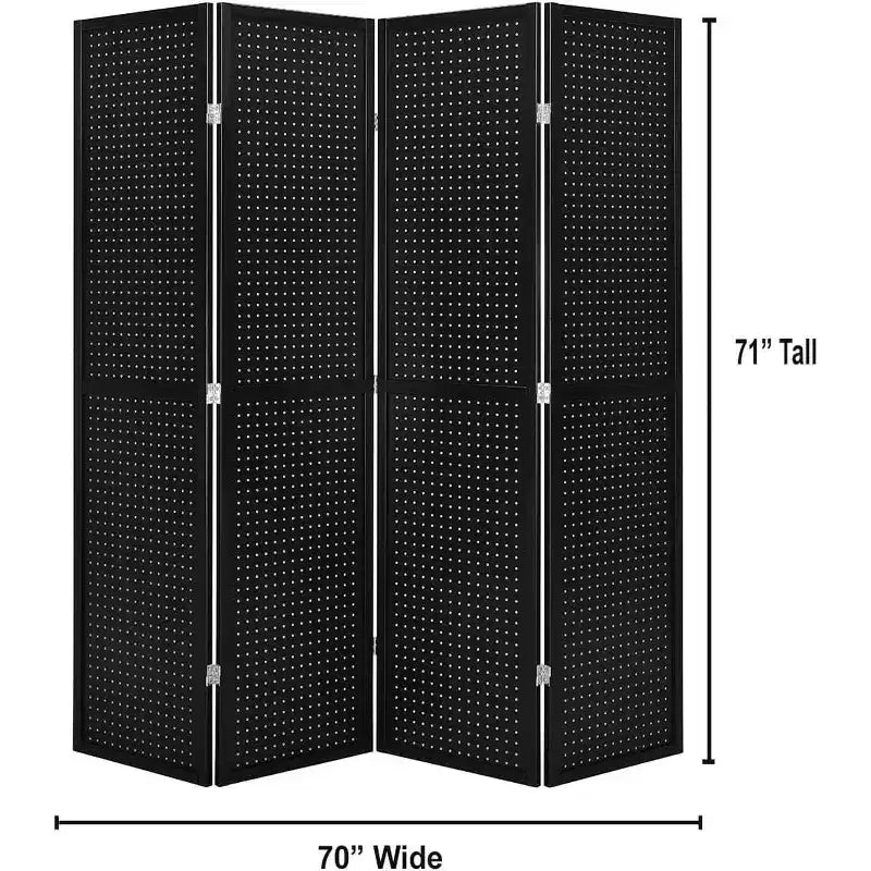 4 Panels Room Divider Folding Screen Pegboard Insert 71 Inches Tall