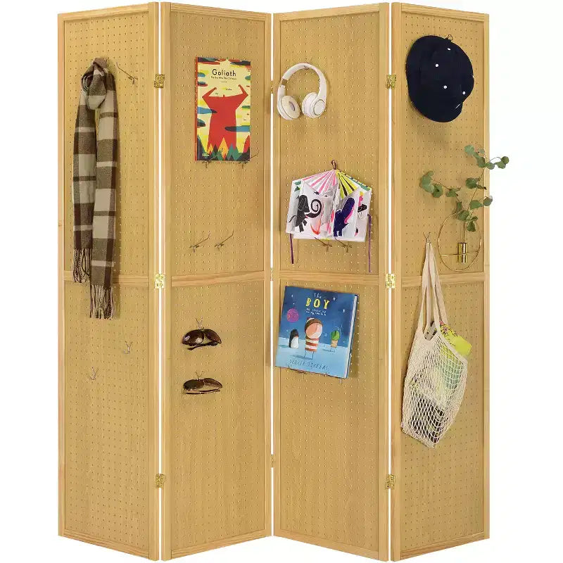 4 Panels Room Divider Folding Screen Pegboard Insert 71 Inches Tall