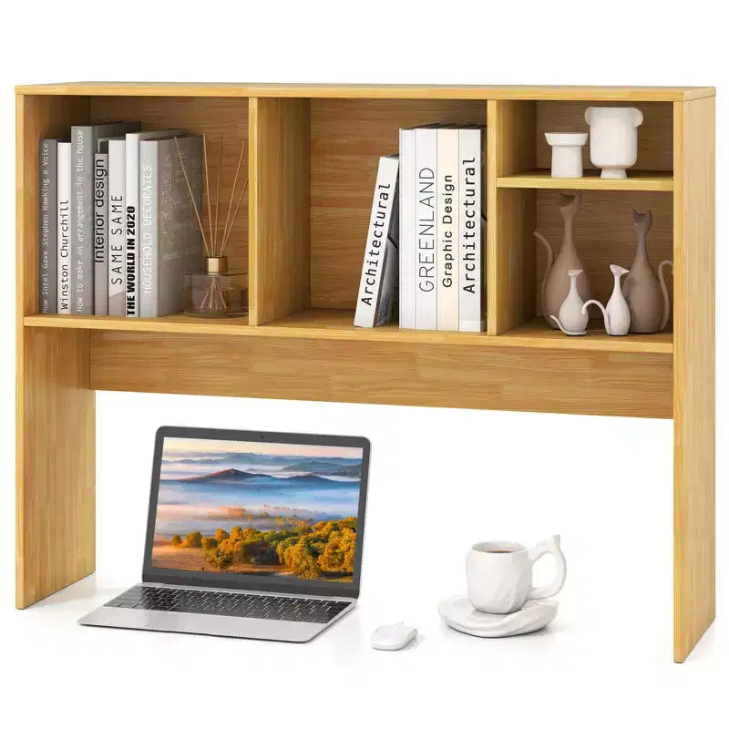 Desktop Bookcase Countertop Storage Organizer with 4 Cubbies, Natural/White