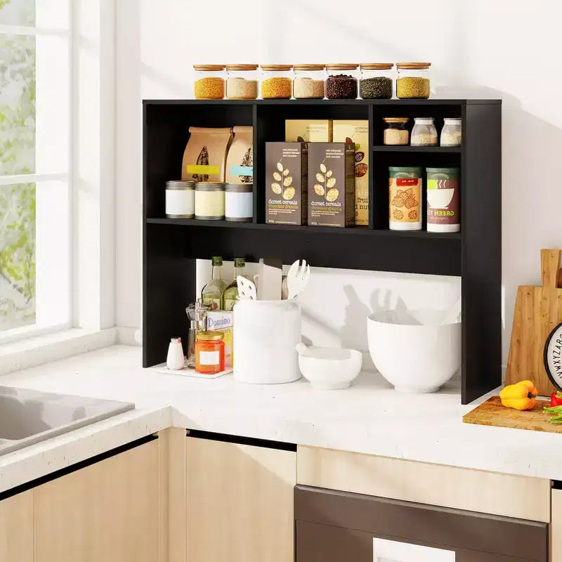 Desktop Bookcase Countertop Storage Organizer with 4 Cubbies, Natural/White