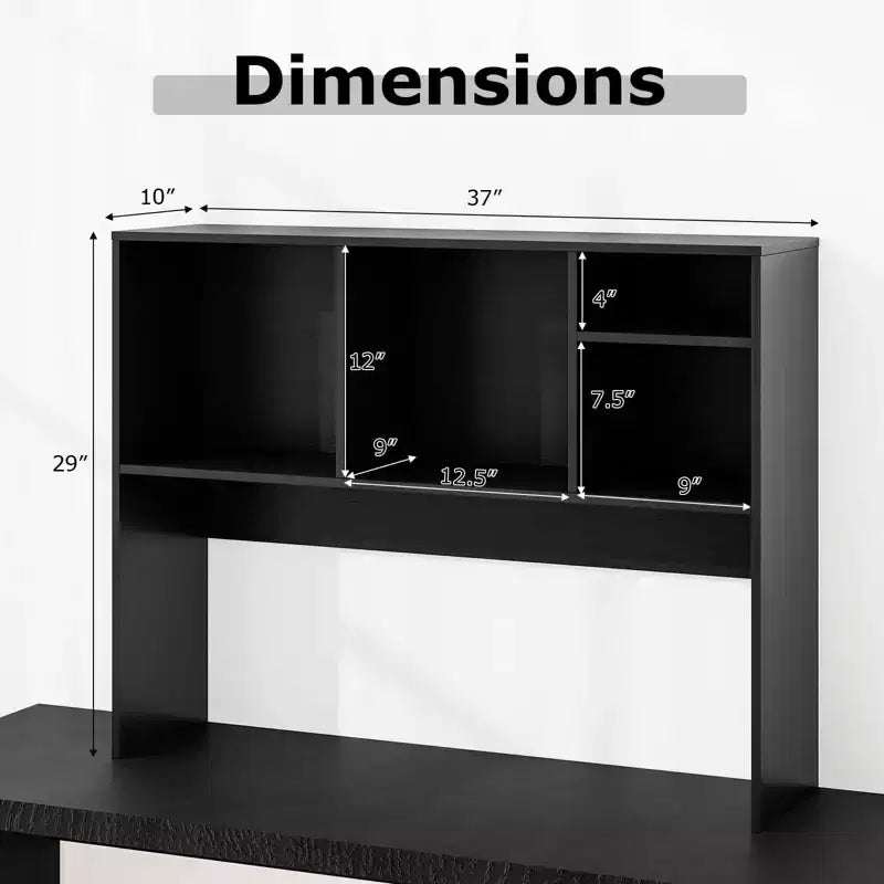 Desktop Bookcase Countertop Storage Organizer with 4 Cubbies, Natural/White