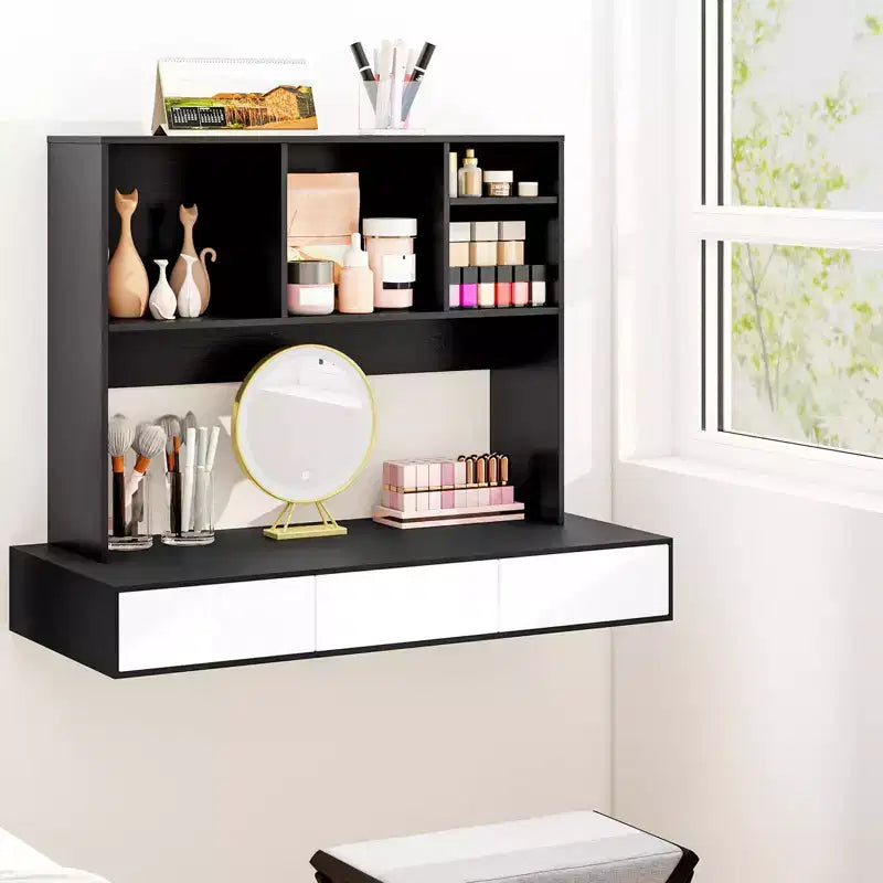 Desktop Bookcase Countertop Storage Organizer with 4 Cubbies, Natural/White