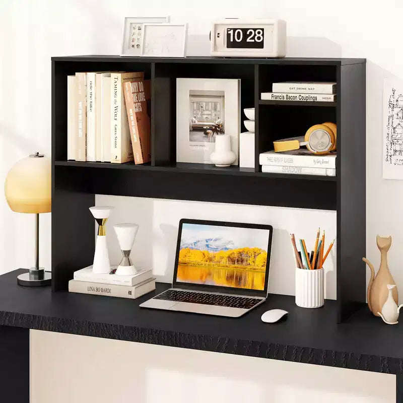 Desktop Bookcase Countertop Storage Organizer with 4 Cubbies, Natural/White