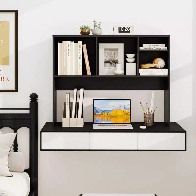 Desktop Bookcase Countertop Storage Organizer with 4 Cubbies, Natural/White