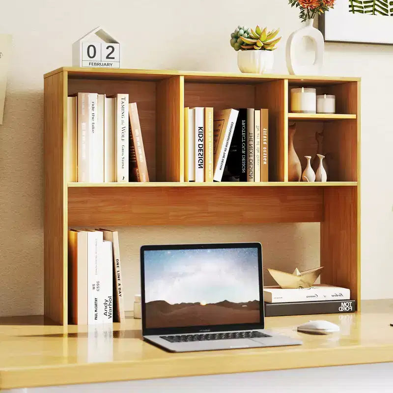 Desktop Bookcase Countertop Storage Organizer with 4 Cubbies, Natural/White