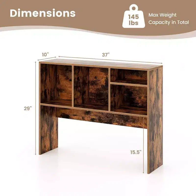 Desktop Bookcase Countertop Storage Organizer with 4 Cubbies, Natural/White