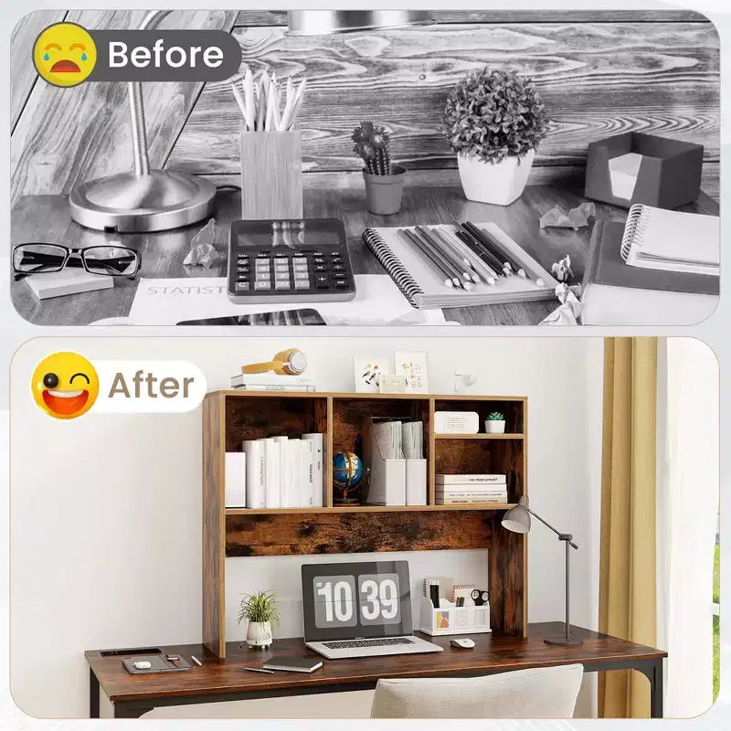 Desktop Bookcase Countertop Storage Organizer with 4 Cubbies, Natural/White