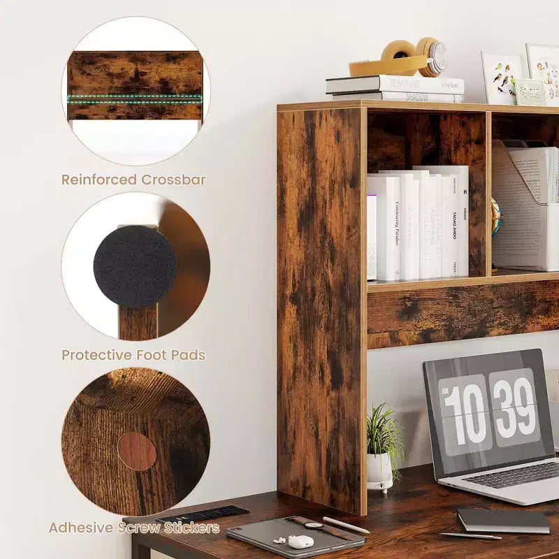 Desktop Bookcase Countertop Storage Organizer with 4 Cubbies, Natural/White