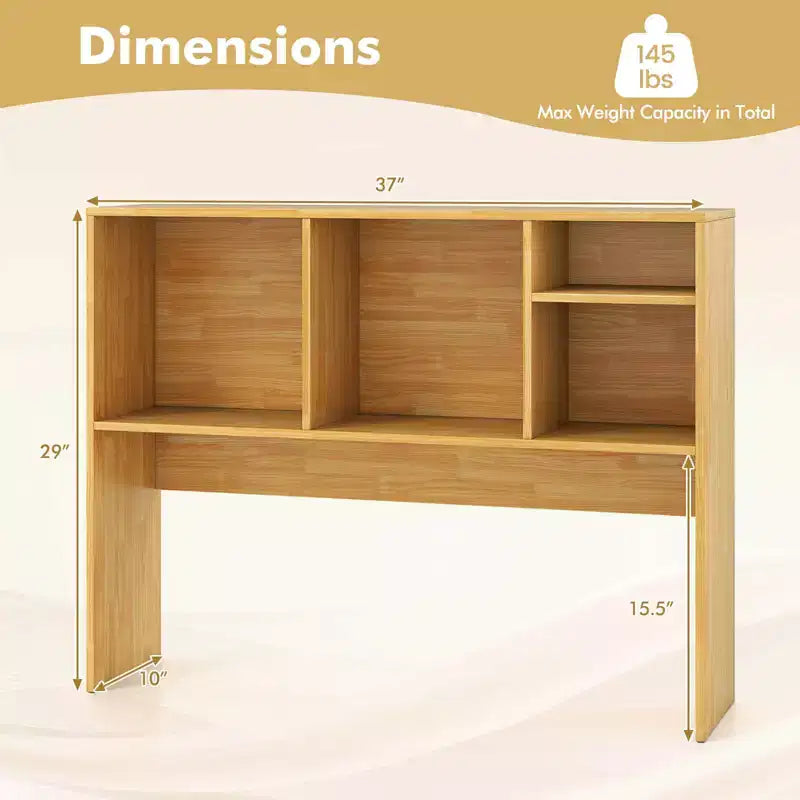 Desktop Bookcase Countertop Storage Organizer with 4 Cubbies, Natural/White