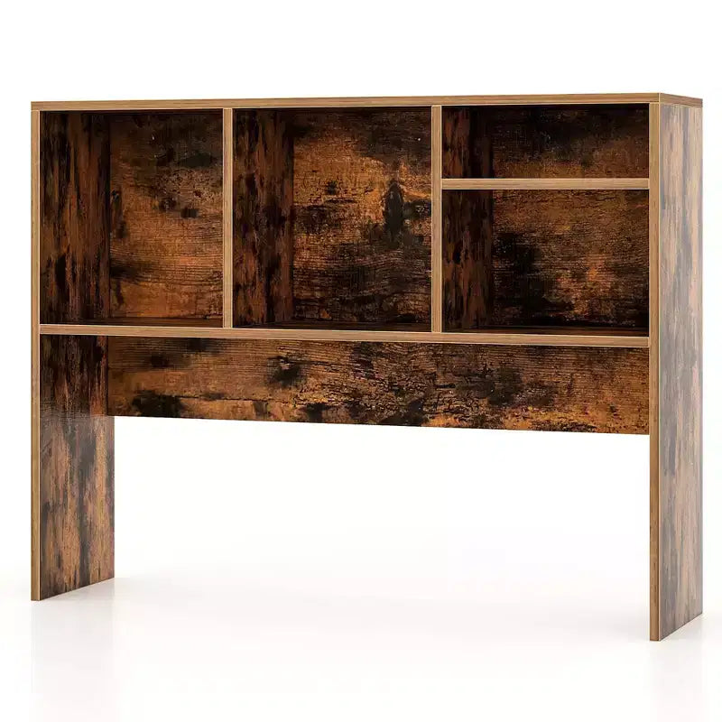 Desktop Bookcase Countertop Storage Organizer with 4 Cubbies, Natural/White