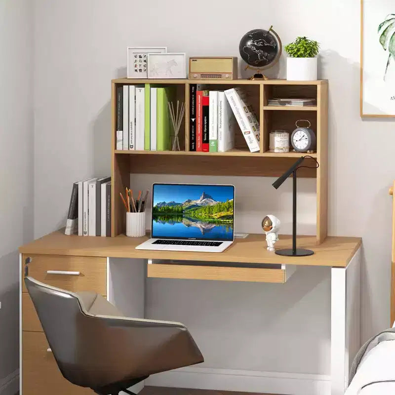 Desktop Bookcase Countertop Storage Organizer with 4 Cubbies, Natural/White