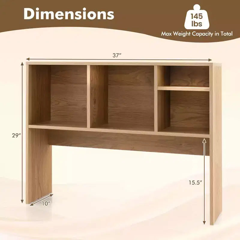 Desktop Bookcase Countertop Storage Organizer with 4 Cubbies, Natural/White