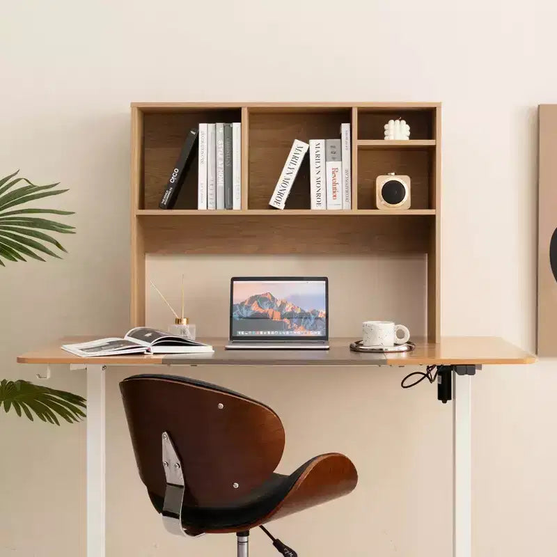 Desktop Bookcase Countertop Storage Organizer with 4 Cubbies, Natural/White