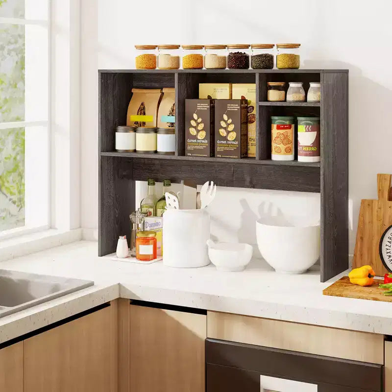 Desktop Bookcase Countertop Storage Organizer with 4 Cubbies, Natural/White