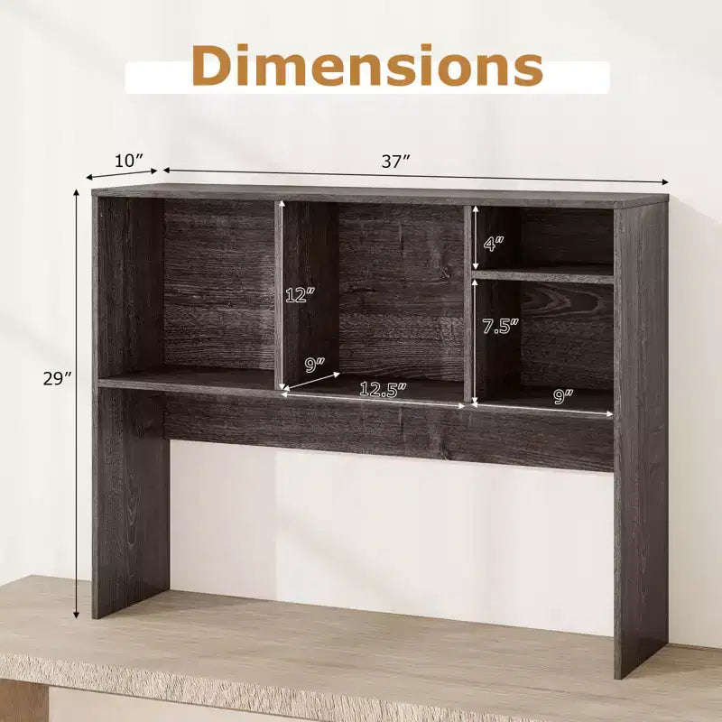 Desktop Bookcase Countertop Storage Organizer with 4 Cubbies, Natural/White
