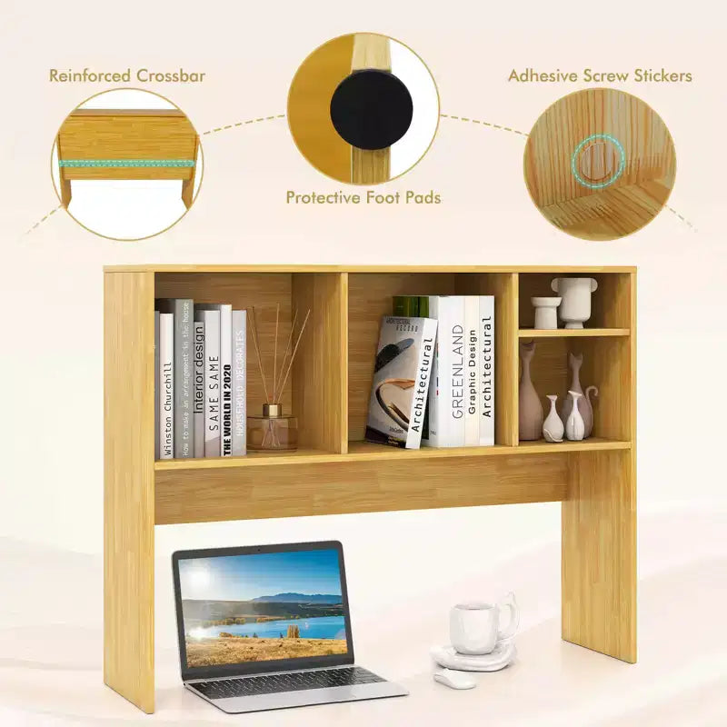 Desktop Bookcase Countertop Storage Organizer with 4 Cubbies, Natural/White