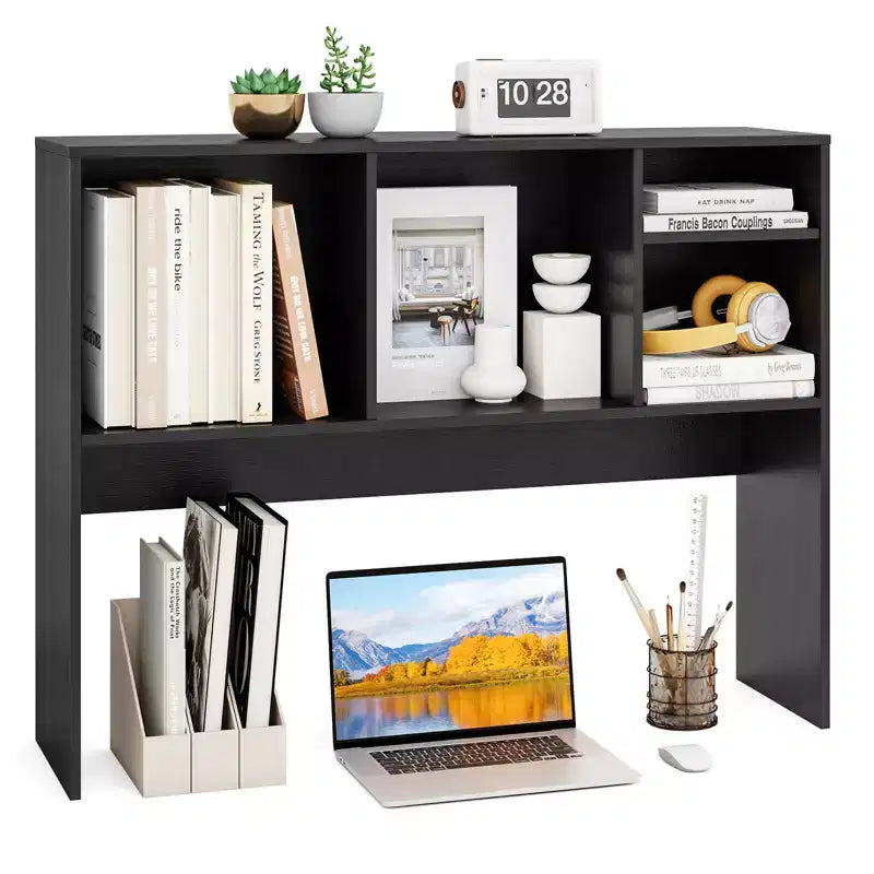 Desktop Bookcase Countertop Storage Organizer with 4 Cubbies, Natural/White