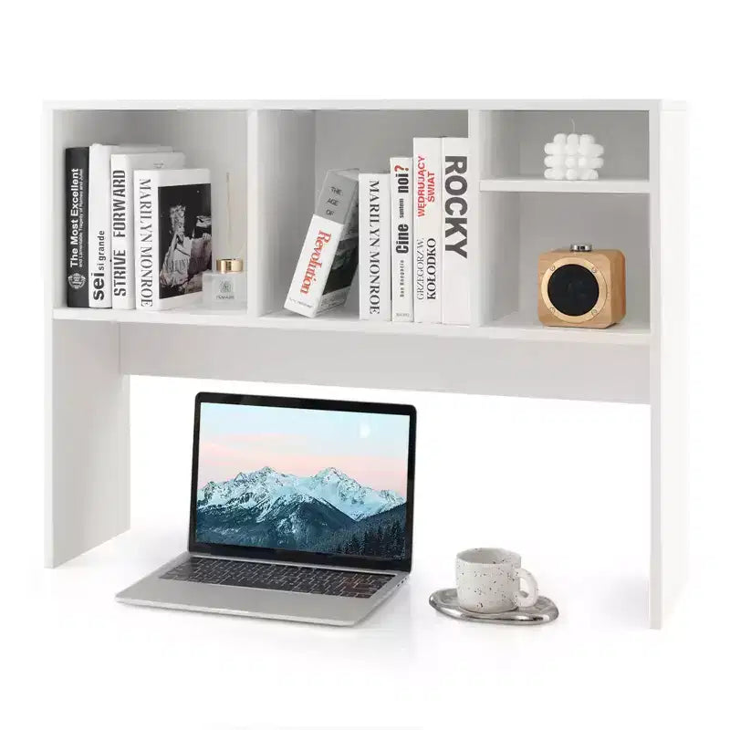 Desktop Bookcase Countertop Storage Organizer with 4 Cubbies, Natural/White
